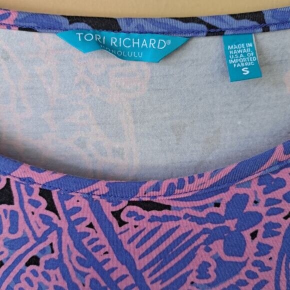 TORI RICHARD Lana Ruffle Sleeve Jersey Shift Mini Dress Small Pink Periwinkle - Picture 5 of 10